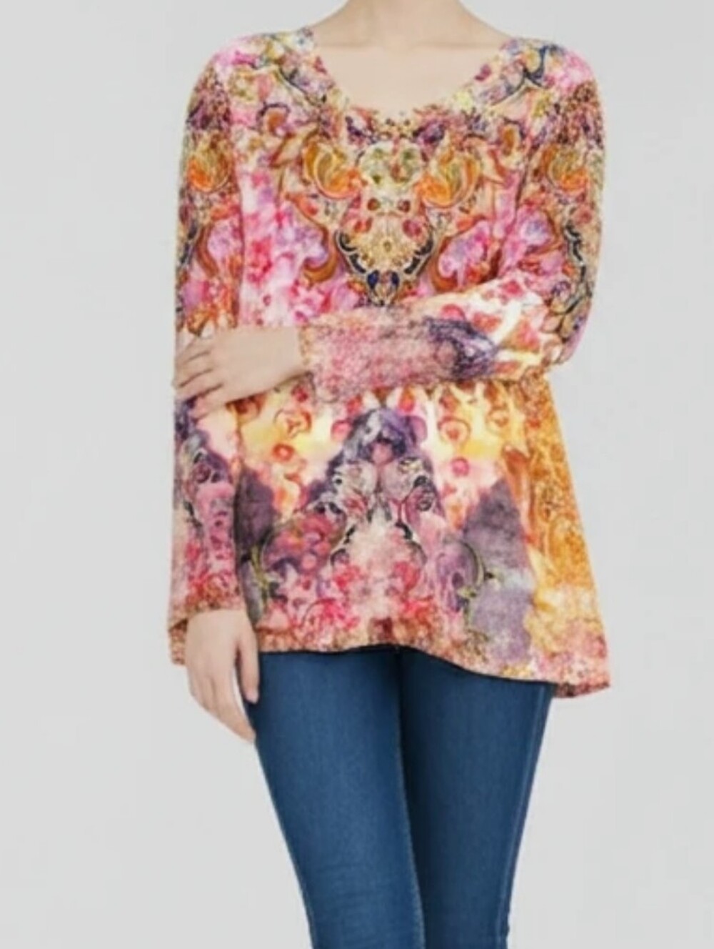 Time Tru plus size top long XL 16-18 long sleeves multicolor beautiful piece